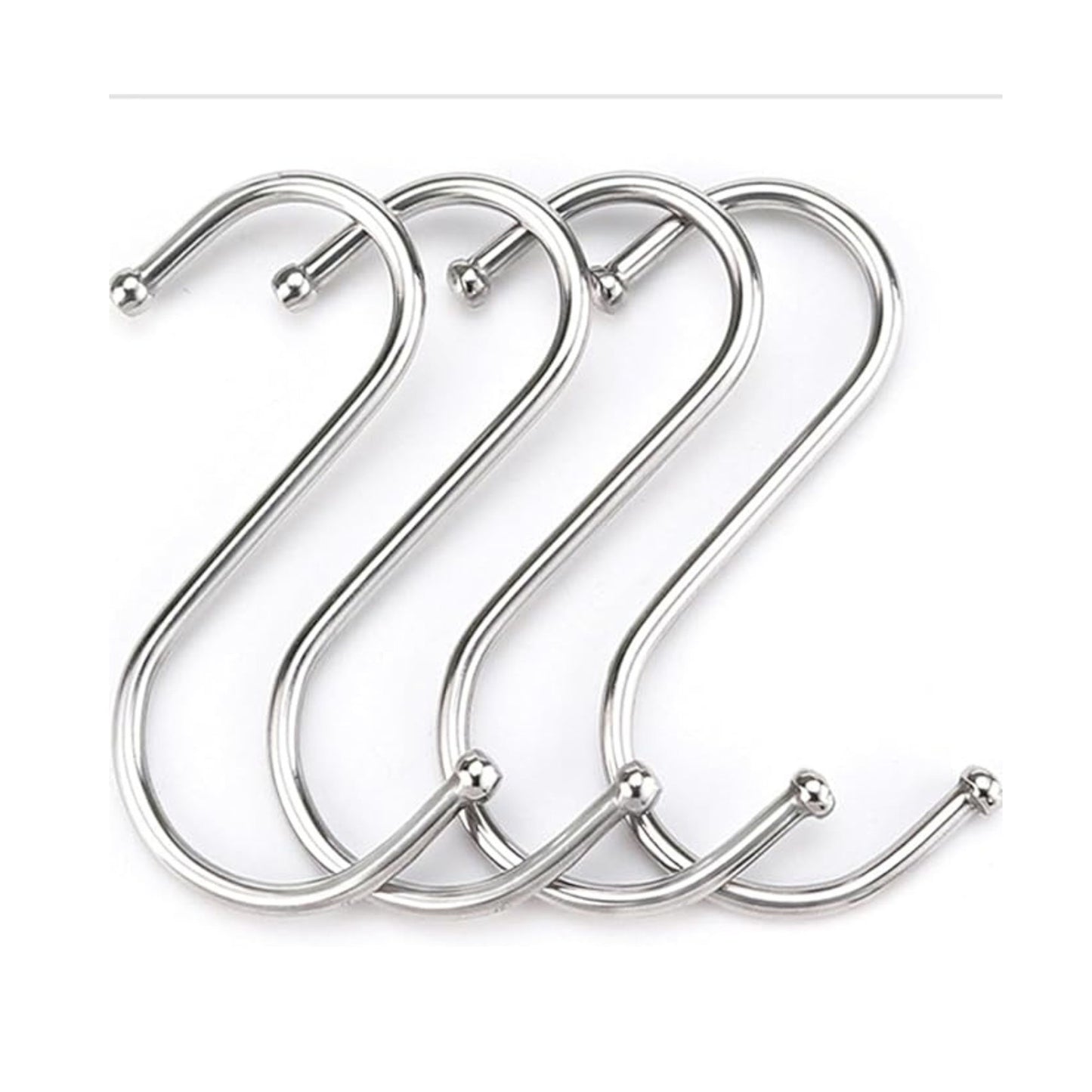 Set of silver S-shaped hooks on a white background