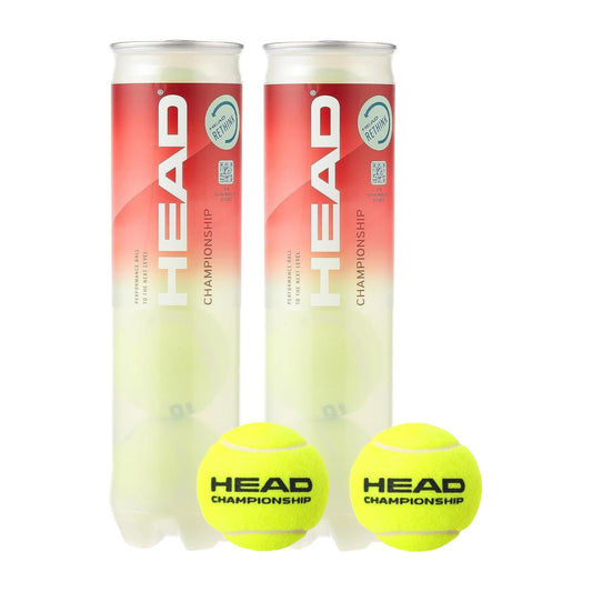 Two tubes of HEAD Championship tennis balls on a white background