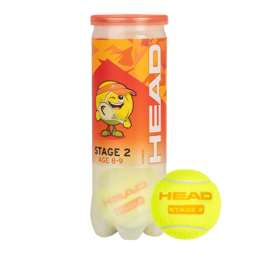 Head orange stage 2 tennis ball. Includes canister with a cartoon character and a single ball on a white background
